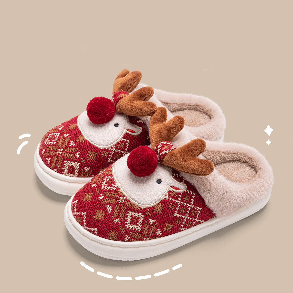 Cute Christmas Elk Plush Slippers Winter Ins Fashion Non-slip Floor Bedroom Home Slippers Fuzzy House Shoes