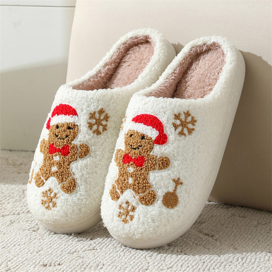 Christmas Snowflake Gingerbread Slippers Winter Indoor Non-slip Floor Bedroom Fuzzy House Shoes For Home Slippers