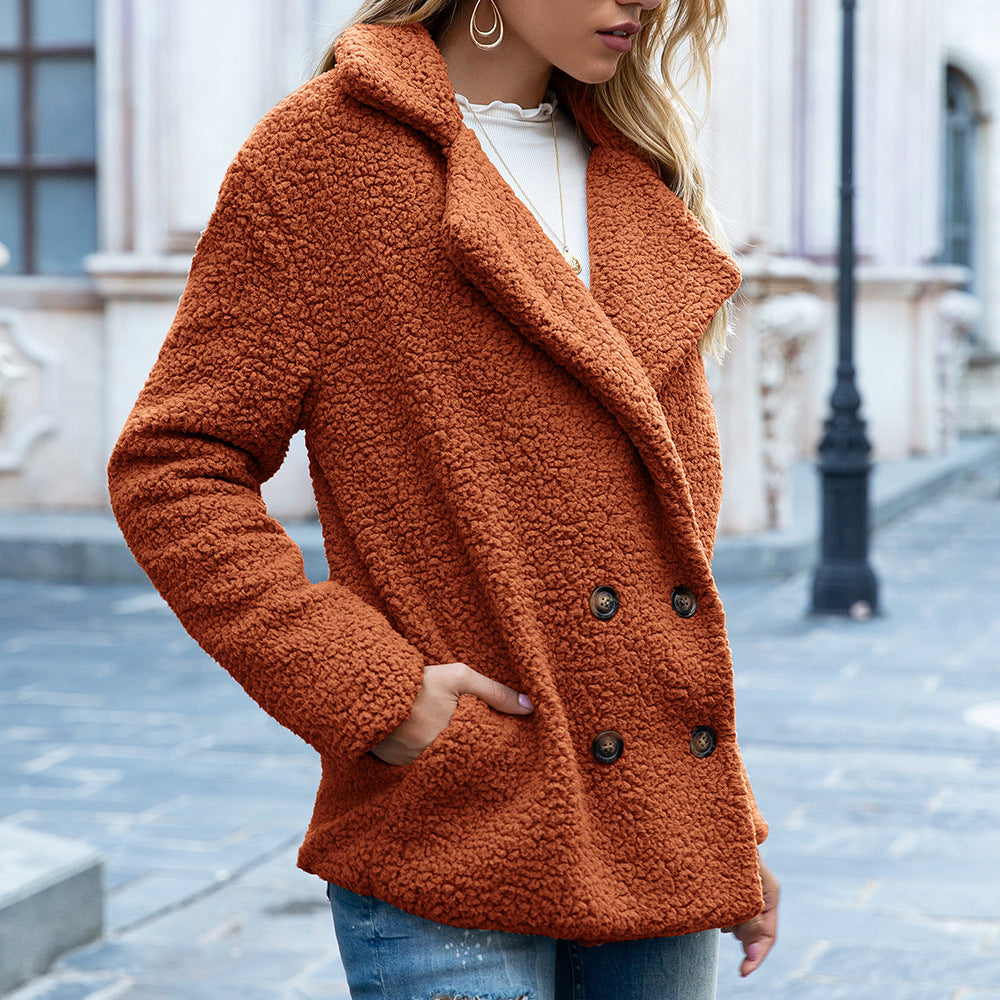 Button Lapel Jacket Winter Loose Fluffy Cardigan Sweater Coat