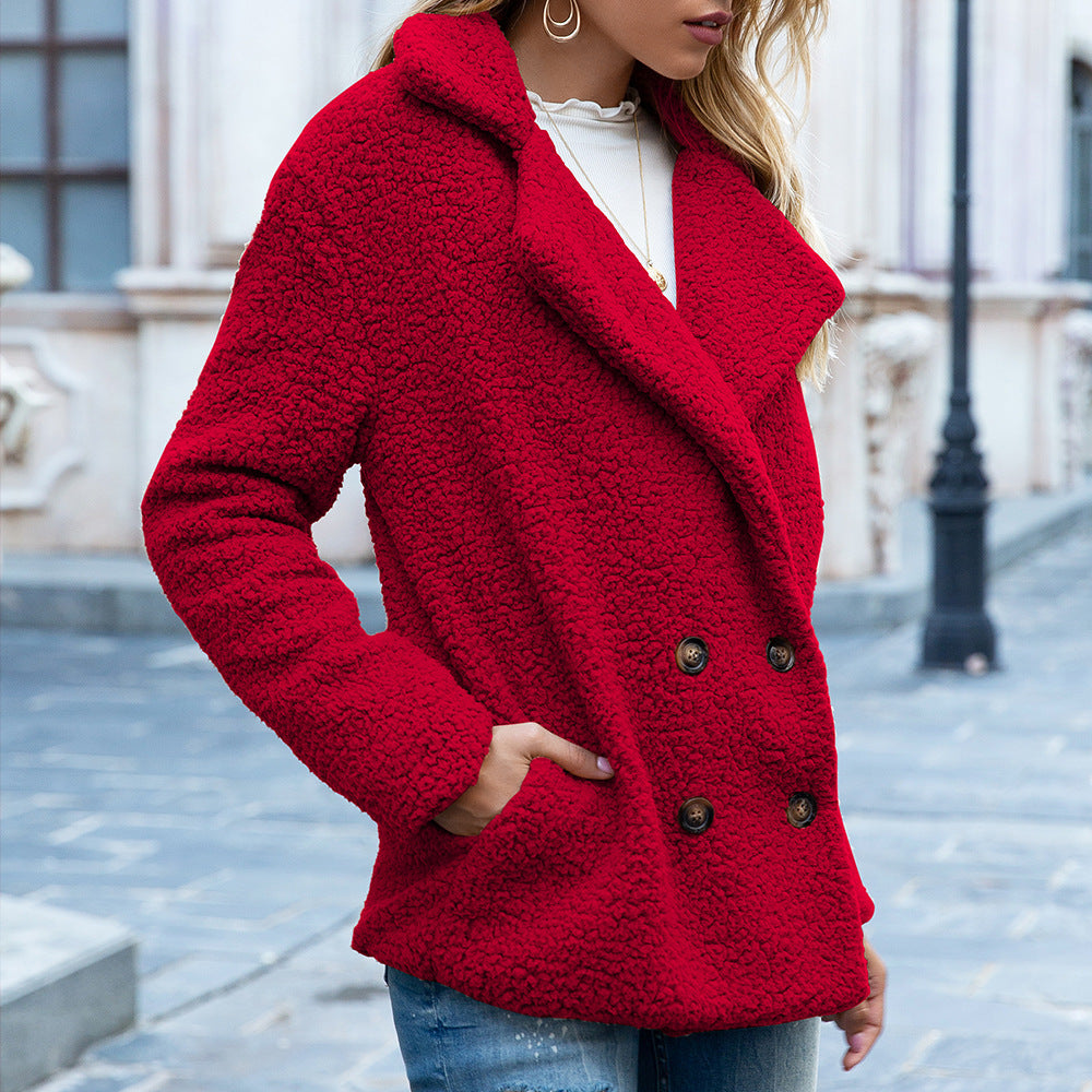 Button Lapel Jacket Winter Loose Fluffy Cardigan Sweater Coat