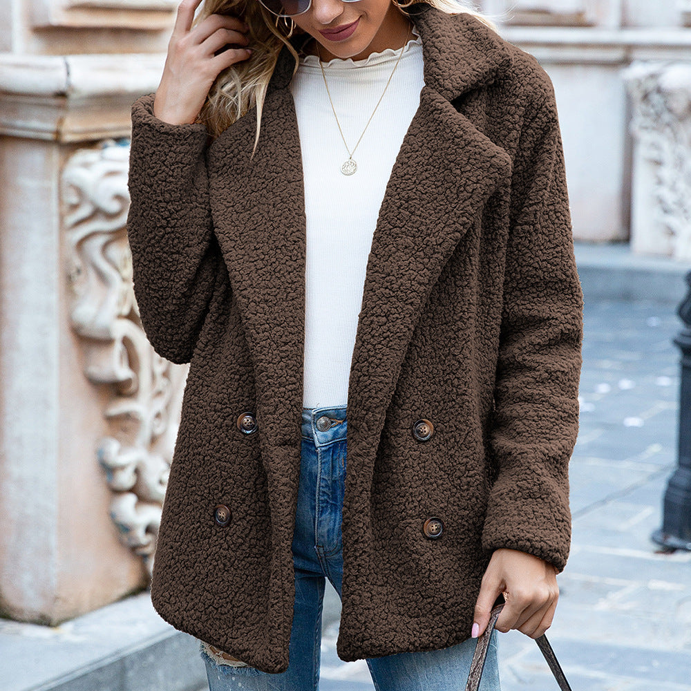 Button Lapel Jacket Winter Loose Fluffy Cardigan Sweater Coat