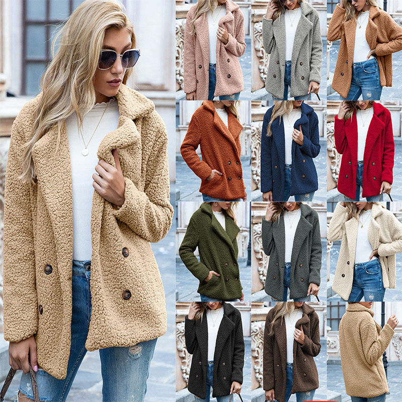 Button Lapel Jacket Winter Loose Fluffy Cardigan Sweater Coat