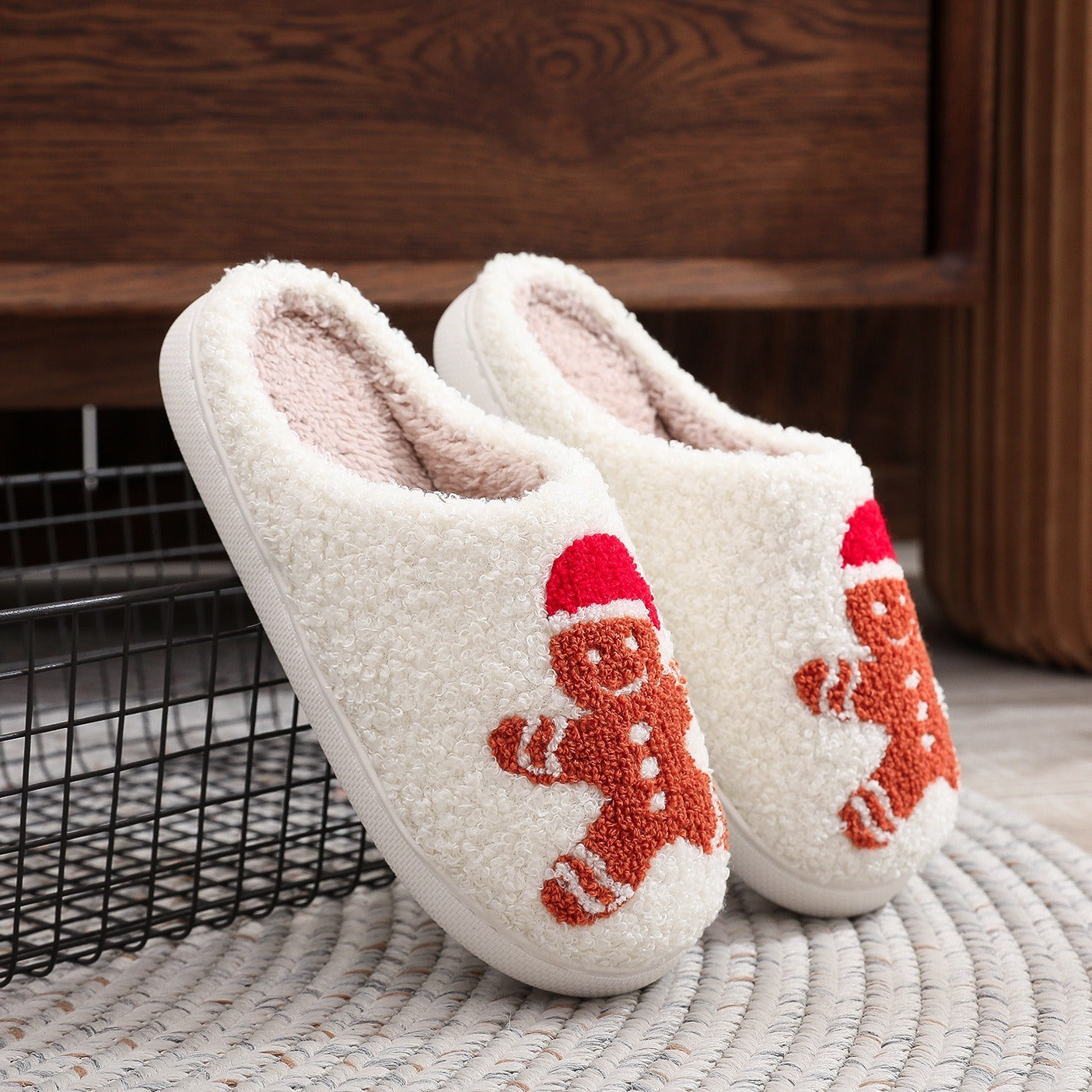 Christmas Gingerbread Cotton Slippers Winter Home Shoes