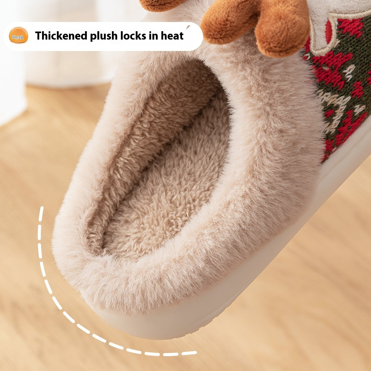 Cute Christmas Elk Plush Slippers Winter Ins Fashion Non-slip Floor Bedroom Home Slippers Fuzzy House Shoes