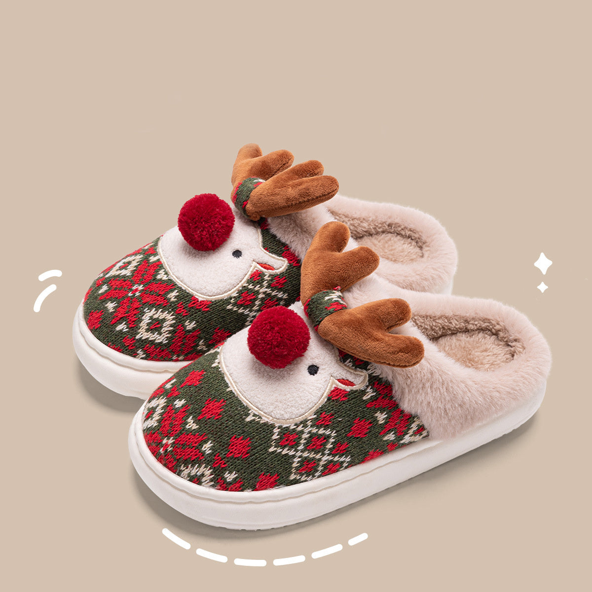 Cute Christmas Elk Plush Slippers Winter Ins Fashion Non-slip Floor Bedroom Home Slippers Fuzzy House Shoes