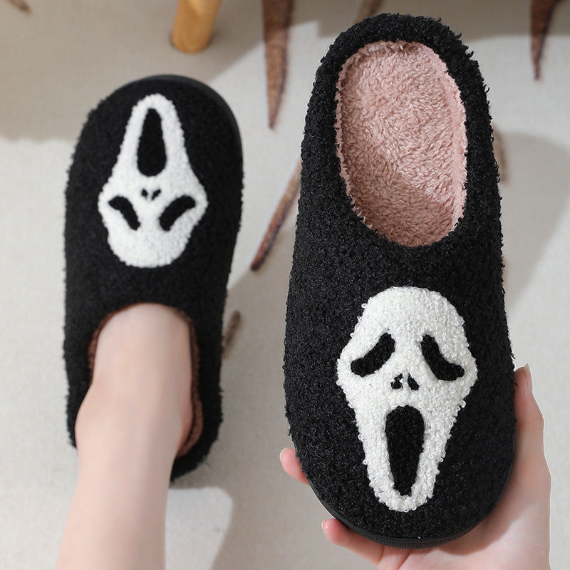 Halloween Print Slippers Warm Winter Slippers For Men Women Couple Home Shoes Indoor Cotton Slippers